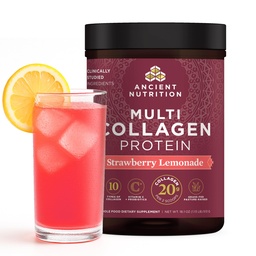 Ancient Nutrition Hydrolyzed Kolagen Peptides Powder z probiotiki, Jagodna limonada Multi colagen Protein za ženske in moške z vitaminom C, 45 Serving, Podpira kožo in nohte, Gut Health, 18