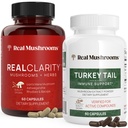Realne gobe RealClarity (60ct) in Turčija Tail (90ct) Kapsule Bunde - Gobe dopolnilo za mentalno jasnost, Fokus & Imunska podpora - Vegan, Non-GMO, Preverjene ravni beta-glukanov