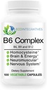 B6 Complex Vegan Vitamin B6, B9 Folat, B12 Metilkobalamin podpira kardiovaskularni, nevromuskularni, živčni sistem, Homocistein, energetika, zdravje krvnih celic in kosti 100 pokrovčkov