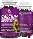 Kalcij Magnezijev cink z vitaminom D3 dopolnilo, zelo absorbent kalcijevi gumiji s 300mg magnezijev glicinat podpora kosti & zob, mišice za odrasle in najstnike,Sugar brezplačno, Vegan - 60 število