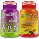 DOPOLNILNI STUDIO Quercetin z bromelainom, vitaminom C in cinkom + na rastlinah osnovani kalcij, magnezij, D3, K2 in kurkuma – 100% Veganska dopolnila za podporo Imuni in kosti