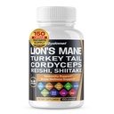 Ekološka levja griva Turčija Tail Cordyceps Reishi Shiitake Maitake Meshima Poria Cocos Oyster goba Agaricus Chaga Shiitake Snežna goba -150 Kapsule- Izdelano v ZDA