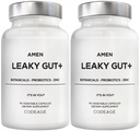 Amen Leaky Gut dodatek - Napredna Formula z biorazgradljivim L glutamin, cink, kurkuma, DGL Licorice Root - Marshmallow Root - Probiotiki & Fermentirani prebiotiki - Vegan, Non-GMO - 2-Pack