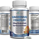Visoka absorpcija Magnezijev Citrat Complex 500mg Magnezijev Citrat & Oksid – Podpira miren spanec, mišični krč Regeneracija mišic, Zdravi zob in kosti, Ne-GMO – 60 Zelenjavne kapsule