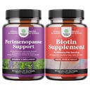 Bundle of Perimenopause Supplement for Women -Multibenefit Menopause Relief for Women and Pure Biotin Pills for Women Men - Stop Hair Loss Thinning Natural Supplement for Shiny Thick Hair Growth