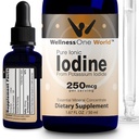 WellnessOne Jodine kapljice za podporo ščitnici - hitro delujoči tekoči jod dodatek iz kalijeve jodide - super za imuniteto in kognicijo & Maksimira absorpcijo železa - 1,67 fl oz