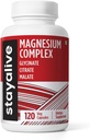 STAY ALIVE Triple Magnezijev kompleks dodatek 500mg, kelirani glicinat, citrat in malat prašek, visoka absorpcija Magnezij za ženske in moške, 120 tablete, Ne-GMO & Gluten-free kapsule