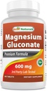 Najboljši naravni magnezijev glukonat (35 mg elementarni magnezij iz 600 mg magnezijevega glukonata) 180 tablet