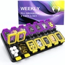 Ekstra velike tedenske tablete Organizator 2 krat na dan - nepropustne tablete Box 7 dan - Am Pm Vitamin Case - Medicine Container dva tedna Dopolnilo imetnik dnevno shranjevanje zdravila dvakrat med XL rumena / Purple