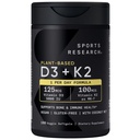 Športne raziskave Vitamin D3 K2 s 5000iu na rastlinah osnovanega D3 & 100mcg vitamina K2 kot MK-7, Non-GMO Verified & Vegan Certified - 160 Liquid Softgels