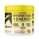 Ascent Clean Hydration + Energija Elektroliti v prahu - 100mg kofein, 400mg Elektroliti, Brez umetnih sestavin, Orange Mango 40 Servis