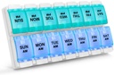 Sukuos AM PM Tedensko 7 dan tablete Organizator, 2 krat na dan tablete škatla z artritisom prijazno push gumb, Medicine Primeri za vitamine/ribje olje/dodatek, Enostavno za čiščenje (Cyan&Blue)
