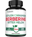 Berberine 1500mg dodatek z organskim cejlonom Cinnamon Bark & Bitter Melon - 240 Veganske kapsule za 80 Serving - Imunski sistem, zdravje srca, upravljanje telesa in podpora za prebavo