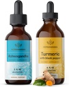 HERBAMAMA Herbal Liquid Drops Kit - paket izvlečka korenine Ashwagandha in kurkuma s črnim poprom Tinkture 2 fl oz - Vegan, Non-GMO, Sugar & Alkohol-free - 2 Pack