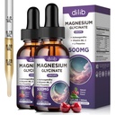 (2 paket) Magnezijev Glicinat Tekoče kapljice 500mg, z vitaminom B6, Ashwagandha, L - Teanin, Kamilica, Magnezijev Glicinat Dodatek Visoka absorpcija za spanje, Stres, Energy Mood - Cherry Flavor
