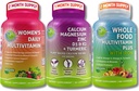 Veganski multivitamini in kalcijev trio – vetrna hrana Multivitamin z železom + ženskim dnevnim multivitaminom z železom + na rastlinah temelječim kalcijom, magnezijem, cinkom, D3, K2 in kurkumom – energija, podpora kosti in imunskega sistema