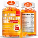 Kalcij Magnezij Gumiji za ženske: 1200mg Kalcijev citrat cink Gummy z vitaminom C D3 K2 - Veganski sladkor brez žvečljive visoke absorpcije Enegy Imune Support (120Count)