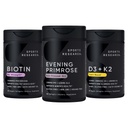 Športne raziskave Vegan Biotin 10.000mcg s kokosovim oljem, Evening Primrose dodatek iz hladno stiskanega olja in rastlin na osnovi vitamina K2 MK7 + Vegan D3 5000iu