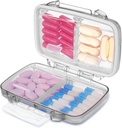 Fullicon potovalne tablete Organizator, 4 Kompartmaji Prenosne tablete Primer, Dokaz za vlažne majhne tablete Škatla z nalepkami, potovalne tablete Primer z dvojno ključavnico, Žepek Lekarna za vitamin D3 in ribje olje (Sivo)