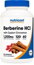 Nutricost Berberine HCl s Cinnamonovimi kapsulami (120 kapsul, 60 servacij) - ne-GMO, brez živali