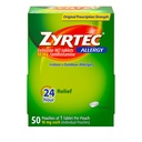 Zyrtec 24 ur Alergija Relief tablete, Individualno zaviti notranji in zunanji alergija Medicine z 10 mg Cetirizine HCl na antihistaminik tablete, 1 tableta na pakiranje, 50 ct Dispensit pakiranje