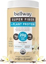 Bellway Super Fiber + Beljakovine v prahu, brez sladkorja organski Psyllium Husk Fiber dodatek v prahu z 20g rastlinski proteini na serviranje, Zelo Vanilla, 12.7 oz