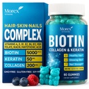 Biotin Kolagen Keratin Gumies - Multivitaminski naravni za lase, kožo in nohte z vitaminom A, D, B7 - Proti staranju Kolagen Gumi Vitamini za moške in ženske, las in nohtov dodatek za rast - 60 Gummy Bears
