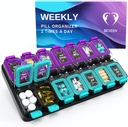 Ekstra velike tedenske tablete Organizator 2 krat na dan - nepropustne tablete Box 7 dan - Am Pm Vitamin Case - Medicine Container dva tedna Dopolnilo imetnik Dnevno shranjevanje zdravila dvakrat med XL zelena / Purple