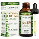 LiveWise Naturals Vitamin D3 s K2 tekoče kapljice, vse naravne, ne-GMO, ZDA Made, 1208 i.e. vitamin D3 & 25 μg K2, podpira zdravje kosti in energijske ravni, Infundiran s peppermint, Olive, in MCT olje