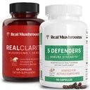 Prave gobe RealClarity (60ct) in 5 Branilci (90ct) Kapsule Bunde - Gobe dopolnilo za duševno jasnost, Fokus & Imunska moč - Vegan, Non-GMO, Preverjene ravni beta-glukanov