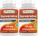 Najboljši naravni 2 paketi Resveratrol Complex 500 mg 60 Veg kapsule narejene iz grozdne kože, rdečega vina, Quercetin - Gluten brez GSO - (skupaj 120 kapsul)