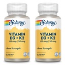 SOLARAY Vitamin D3 + K2, D & K Vitamini za absorpcijo kalcija in podpora za zdrav kardiovaskularni sistem in arterije, brez GMO in soje