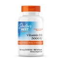 Zdravnikov najboljši vitamin D3 5000IU, Ne-GMO, Gluten & Soy prost, Regulira imunske funkcije, podpira zdrave kosti, bela, brez arome, 180 Število