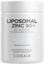Koda Liposomski Cinkov dodatek – 3-mesečna dobava – ena na dan - 50 mg Cinkov glukonat Vitaminske tablete - Eterična mineralna dopolnila Cink Plus Liposomska Matrica za dostavo - Veganska ne-GMO - 100 kapsul