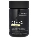 Športne raziskave Vitamin D3 s K2 Softgels - obrat temelji K2 & Vegan D3 5000iu s kokosovim MCT oljem - Vegan Certified, Soy & Gluten Free - 120 Count
