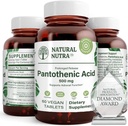 Natural Nutra čas release Pantotenska kislina 500 mg, Vitamin B5 dodatek pomaga razgraditi maščobe in ogljikovih hidratov, Presnova in energija, Izboljšati zdravje mišic, 60 Vegetarian tablete (3 pakiranje)