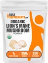 BulkSupplements.com Organic Lions Mane Gobe Powder - Levi Mane Powder, Gobe dodatek - Vegan & Gluten Free, 1g na Serving, 250g (8.8 oz) (Pack of 1)