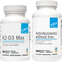 XYMOGEN ActivNutrienti brez železa (240 kapsul) + K2-D3 Max (60 kapsul) - multivitamin za podporo energiji in razpoloženju z vitaminom D 5000 i.e. Kapsule + vitamin K2
