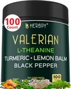 5 v 1 Valerian Root Kapsules Plus L-Theanine, Lemon Balm, Kurkuma in Črna paprika za sprostitev, Počivajoča noč, Prebava in Imunska podpora - 100 grof