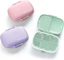 MEACOLIA 3 Pack 8 Compartments Travel tablet Organizator, Dnevne tablete Primer majhne tablete Škatla za žepno torbico, Prenosne tablete Kontejner Medicine Vitamin Organizator (Purple, Green, Pink)