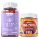 1Pack Saffron Supplement Gumies 100% Pure Saffron Extract Cel Herb Gumies + 2P Vegan železovih Gumies dodatek z vitaminom C, B12, Folat & Kurkurji