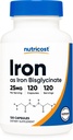 Nutricost Dopolnilo železovega biglicinata (25 mg) 120 kapsul - iz železovega biglicinata Chelate - ne-GMO & Gluten-free