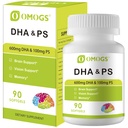 OMOGS Algae DHA - 600 mg Omega-3 DHA Softgels, s fosfatidilserin & Walnut olje, podpira zdravo delovanje možganov, vid, oči in spomin, Gluten brezplačno, Non-GMO Vegan Algae olje, 90 Mehkužci