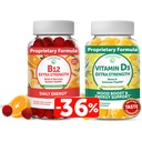 Lunakai Vitamin D3 in vitamin B12 Gummies Bundele - Imuniteta, kost in razpoloženje podpora VIT D3 2000IU dodatek - 3000mcg metilkobalamin visoka absorpcija energija Gummy