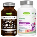 Vegansko Omega-3 Algae olje + Napredni otroci Multivitaminski Gummy Bundle, Visoka koncentracija DHA & EPA + Vitamin A, B, C, D3 & E, Čiste sestavine 60 Softgels + 90 Berry Flavor Gummies, by Igennus