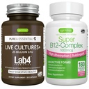Žive kulture+ Lab4 probiotiki + Super B12-kompleks, veganski paket, 25 milijard CFU Lactobacillus Acidophilus in Bifidobacterium + visoka absorpcija Podjezična B12, ki jih Igennus
