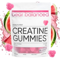 Bear Balance Creatine Gumies za moške in ženske - Creapure® Kreatin Monohidrat, L-teanin, L-tirozin & B12 za mišično rast, moč, fokus, energijo in zdravje - Nizka kalorie, sladkor brez, & Vegan