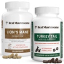 Prave gobe Levi Mane za ljudi (120ct) & Turčija Rep za hišne živali (90ct) - paket za kognicijo in imuniteto - Vegan, ne-GMO, brez zrnja, brez glutena izvlečkov gob