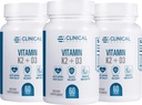 Klinični učinki Vitamin K2 + D3 - K2 + D3 Vitamin dodatek z ekstraktom črnega popra biperina in Kalcij za zdravje kosti in srca - 3 paket - Max Absorpcija - Izdelano v ZDA