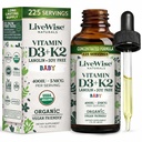 LiveWise Naturals Baby Vitamin D3-K2 Tekoči dodatek, Vitamin kapljice za dojenčke in malčki, za zdravo rast, razvoj in dnevno Wellness, enostaven za uporabo kapalko v stekleni steklenici, 1 Fl Oz
